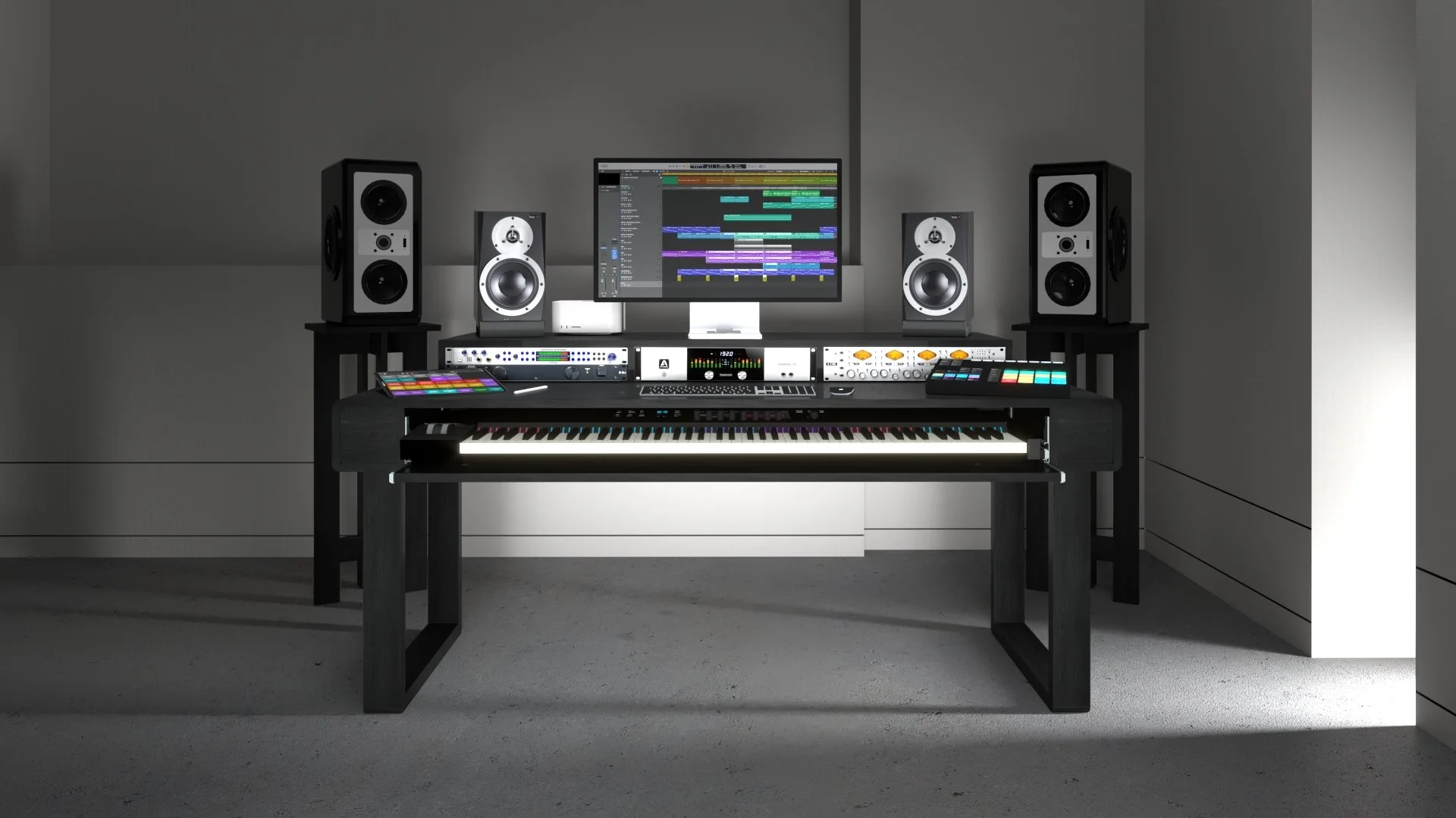 Music Library Series セット Filipa Studio | ORIGIN | Music studio desk with keyboard tray and